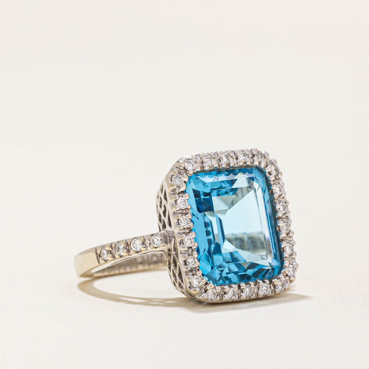 Blue Topaz & Diamond Halo Cocktail Ring | 6.50ct, 0.25ctw | SZ 5.25 |