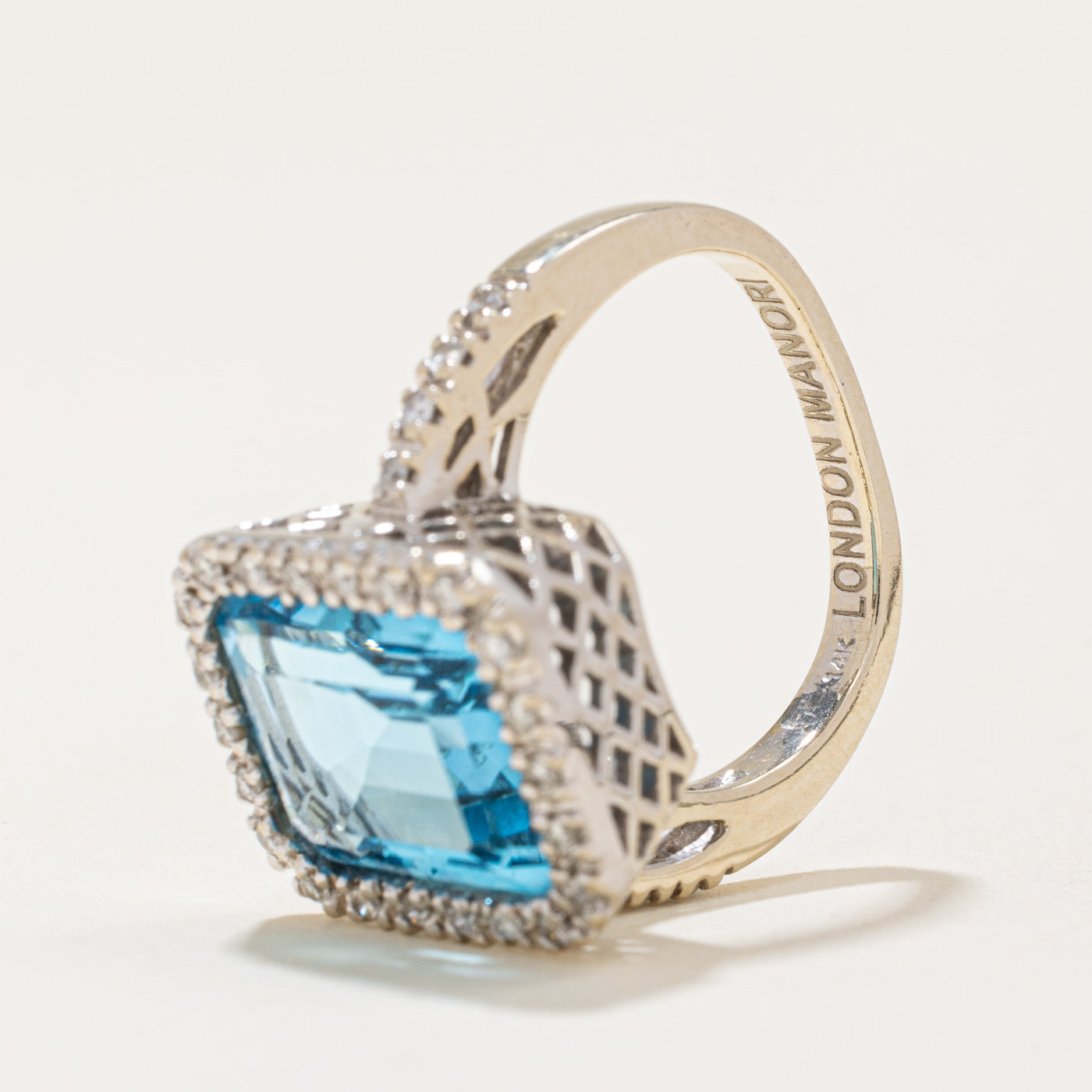 Blue Topaz & Diamond Halo Cocktail Ring | 6.50ct, 0.25ctw | SZ 5.25 |