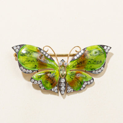 Diamond & Peridot Butterfly Brooch | 0.63ctw, 0.28ct