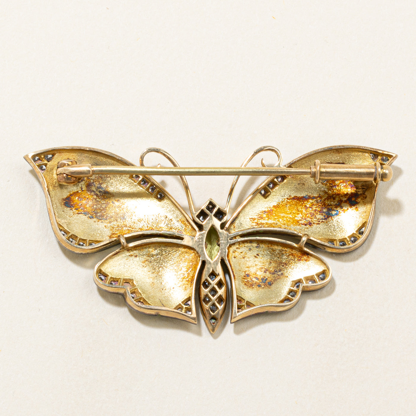 Diamond & Peridot Butterfly Brooch | 0.63ctw, 0.28ct |