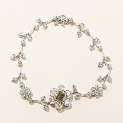 Greenish Brown & White Diamond Floral Bracelet | 1.00ct, 1.15ctw | 7.5