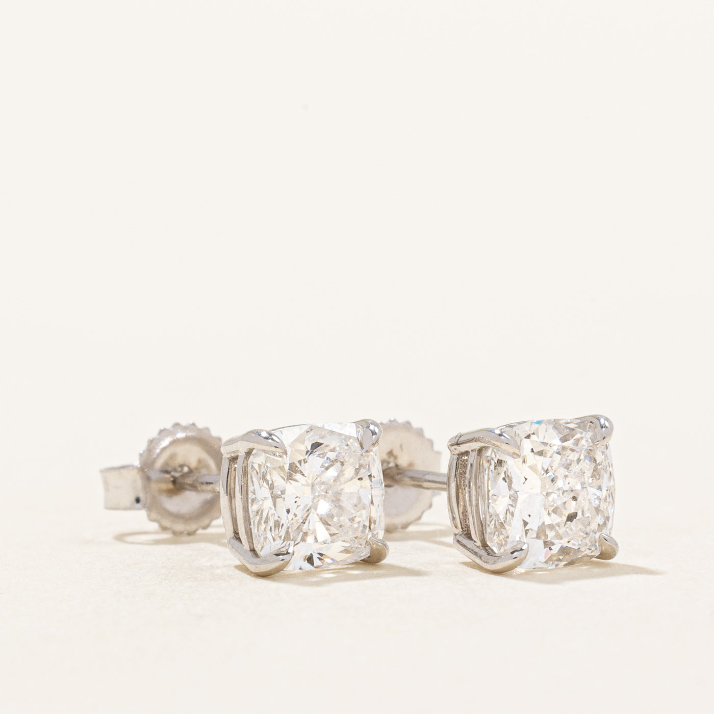 GIA Certified Cushion Cut Diamond Stud Earrings | 2.03ctw SI2 D |