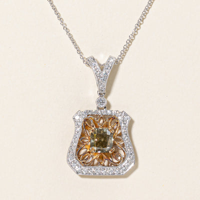 Greenish Brown & White Diamond Pendant Necklace | 1.20ct, 0.38ctw | 18