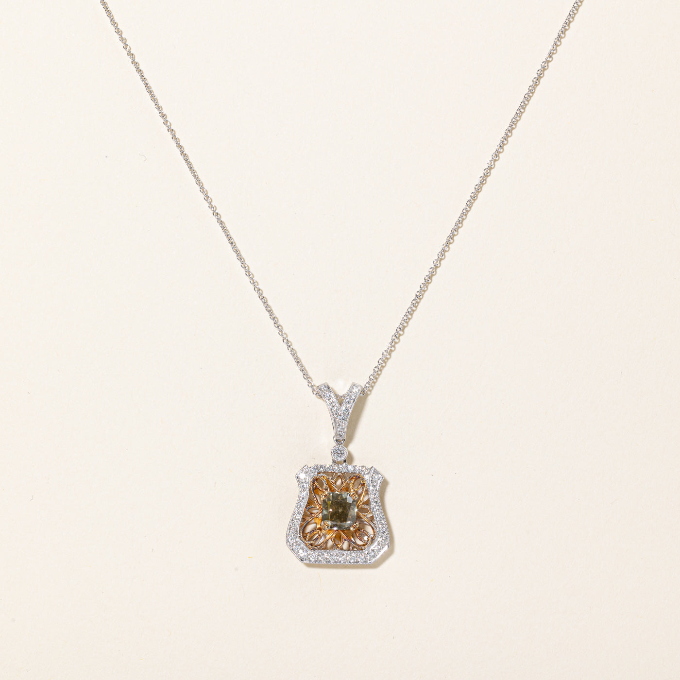 Greenish Brown & White Diamond Pendant Necklace | 1.20ct, 0.38ctw | 18" |