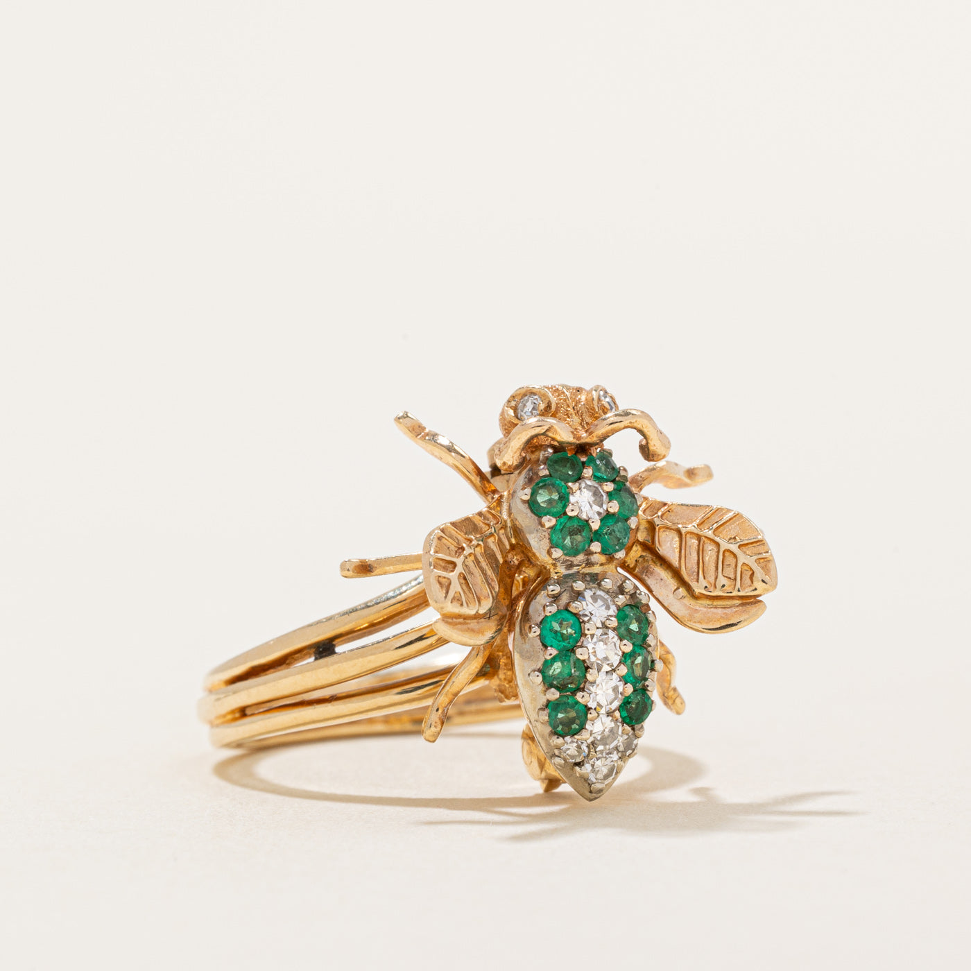 Emerald & Diamond Bumble Bee Ring | 0.17ctw, 0.14ctw | SZ 5.5 |