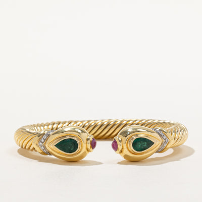 Multi Gemstone Open Bangle | 4.41ctw | 6-7