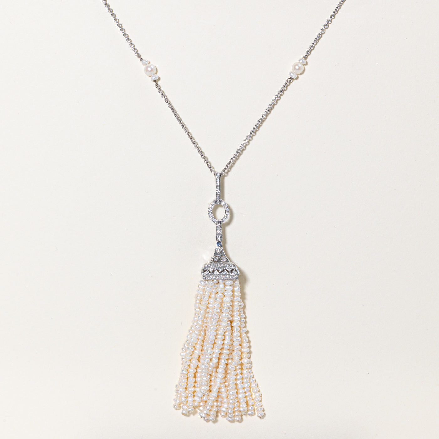 Pearl & Diamond Fringe Pendant Necklace | 1.06ctw | 25" |