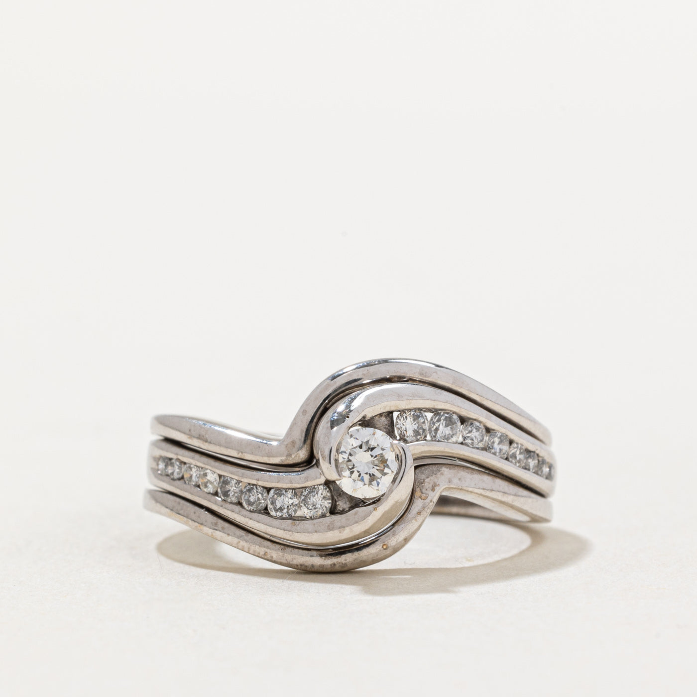 Diamond Swirl Design Soldered Wedding Ring Set | 0.49ctw | SZ 8.5 |