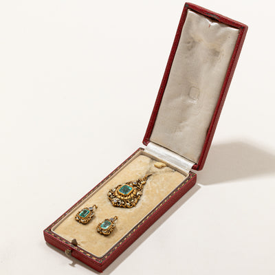Vintage Emerald & Diamond Pendant & Earring Set | 3.71ctw, 0.19ctw |