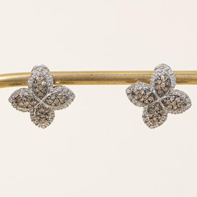 Champagne & White Diamond Flower Earrings | 1.08ctw, 0.36ctw |