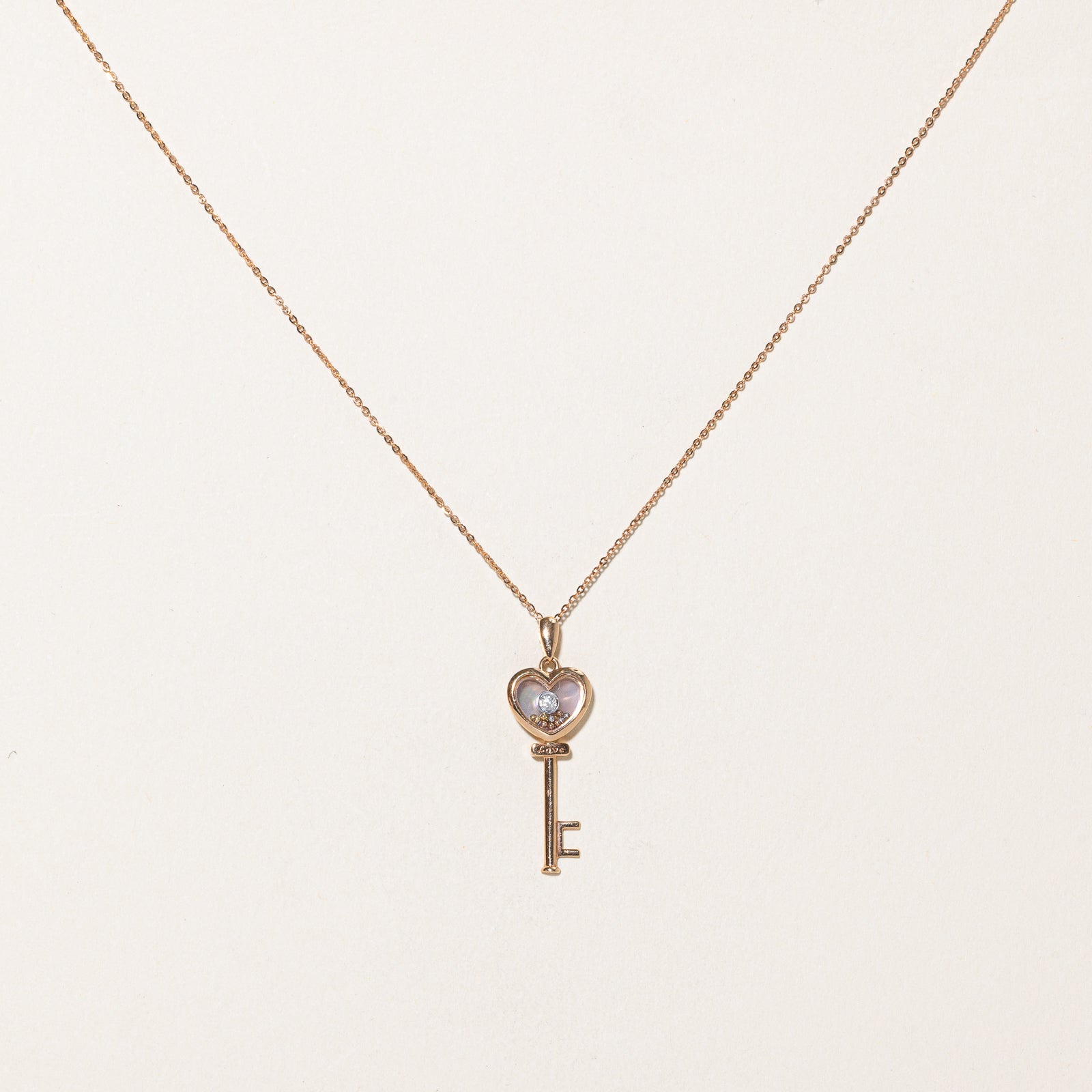 Mother of Peal & Diamond Key Pendant Necklace | 0.10ct, 0.01ct | 18"