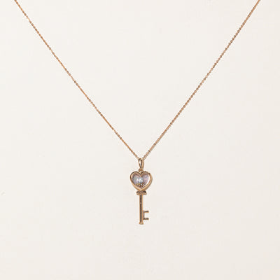 Mother of Peal & Diamond Key Pendant Necklace | 0.10ct, 0.01ct | 18