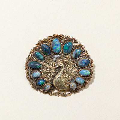 Vintage Peacock Opal & Pearl Brooch | 5.50ctw
