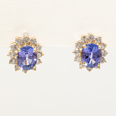 Tanzanite & Diamond Petal Stud Earrings | 5.00ctw, 1.20ctw