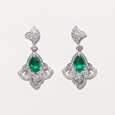 18k Pave Set Diamond Emerald Drop Earrings | 0.70ctw, 1.87ctw |