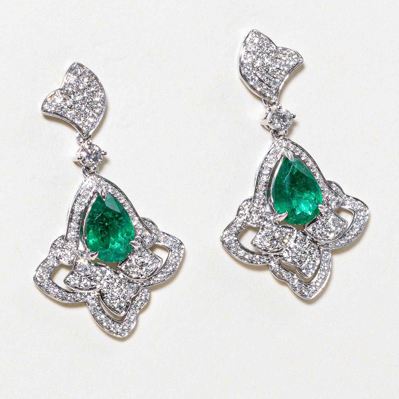 18k Pave Set Diamond Emerald Drop Earrings | 0.70ctw, 1.87ctw |