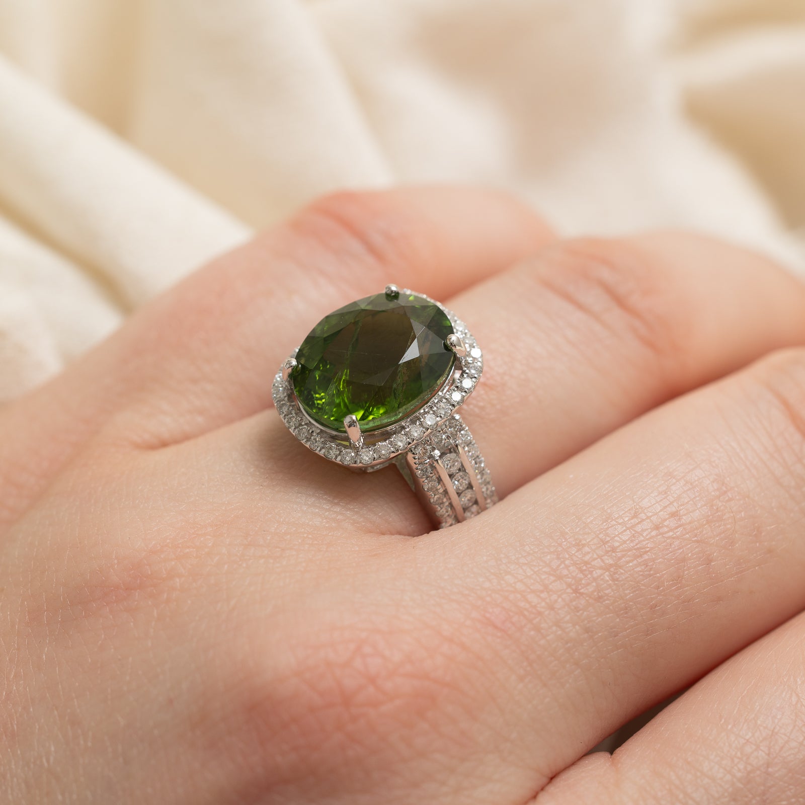 18k White Gold Tourmaline & Diamond Cocktail Ring | 6.00ct, 0.65ctw | SZ 6.5