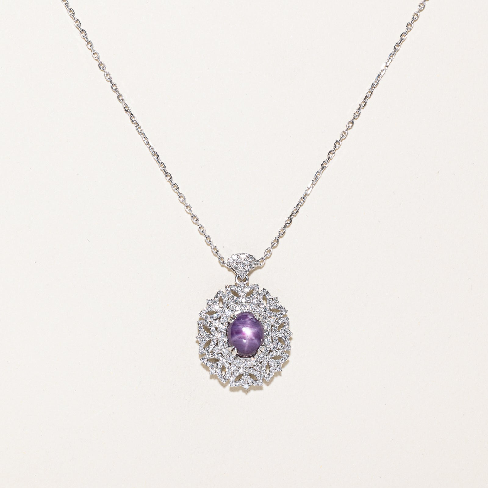 GRS Unheated Star Sapphire & Diamond Pendant Necklace | 4.87ct, 0.87ctw | 17.5"