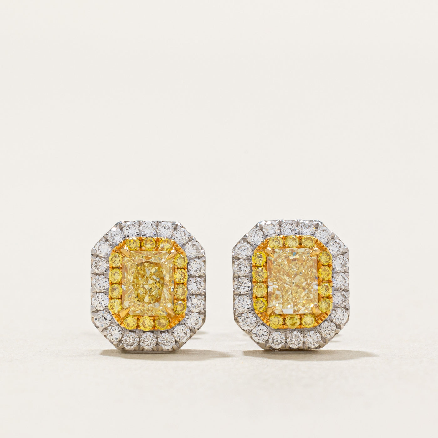 Yellow & White Diamond Earrings | 0.87ctw, 0.25ctw