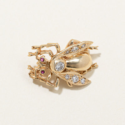 Bumblebee Diamond & Ruby Brooch | 0.50ctw, 0.03ctw
