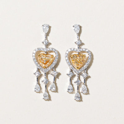Heart Cut Yellow Diamond Drop Earrings | 0.85ctw, 0.65ctw |