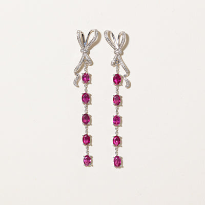 Ruby & Diamond Bow Drop Earrings | 3.13ctw, 0.18ctw