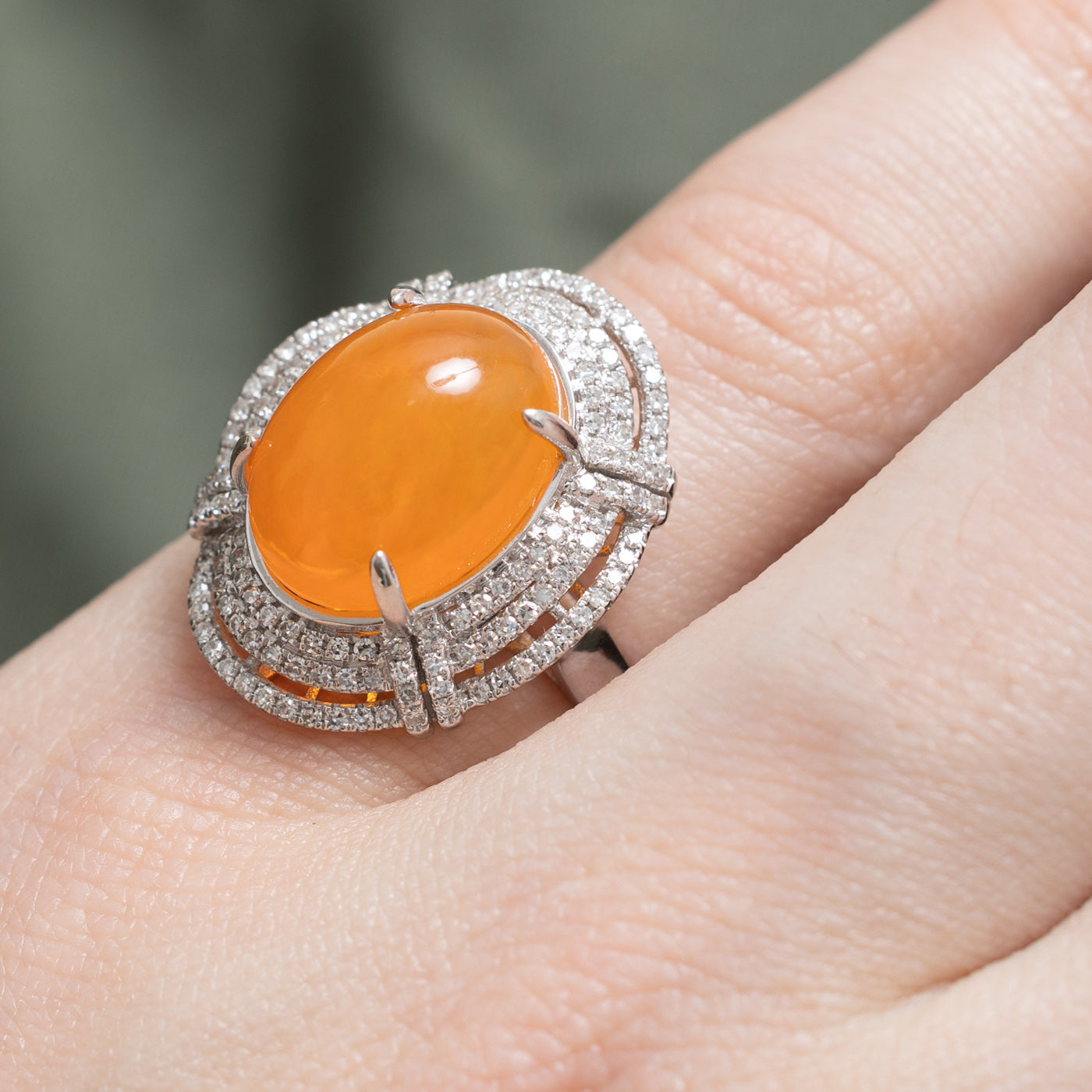 Fire Opal & Diamond Cocktail Ring | 6.36ct, 0.61ctw | SZ 6.5