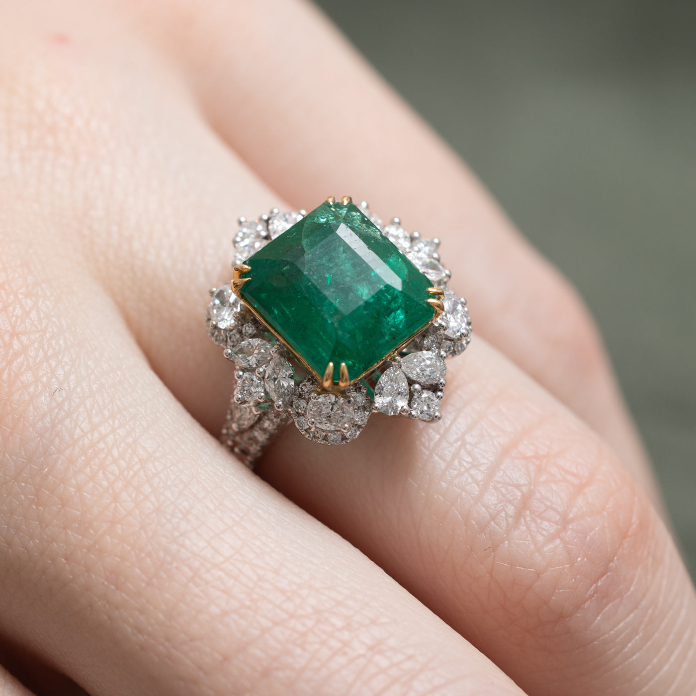 Zambian Emerald & Diamond Halo Ring | 4.73ct, 1.06ctw | SZ 6.25