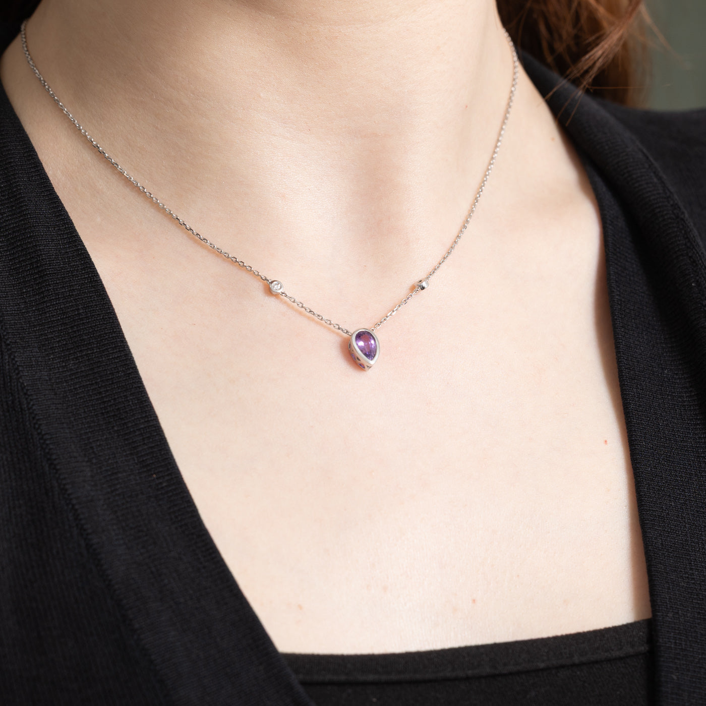 GIA Purplish Pink Sapphire & Diamond Necklace | 0.99ct Unheated, 0.06ctw