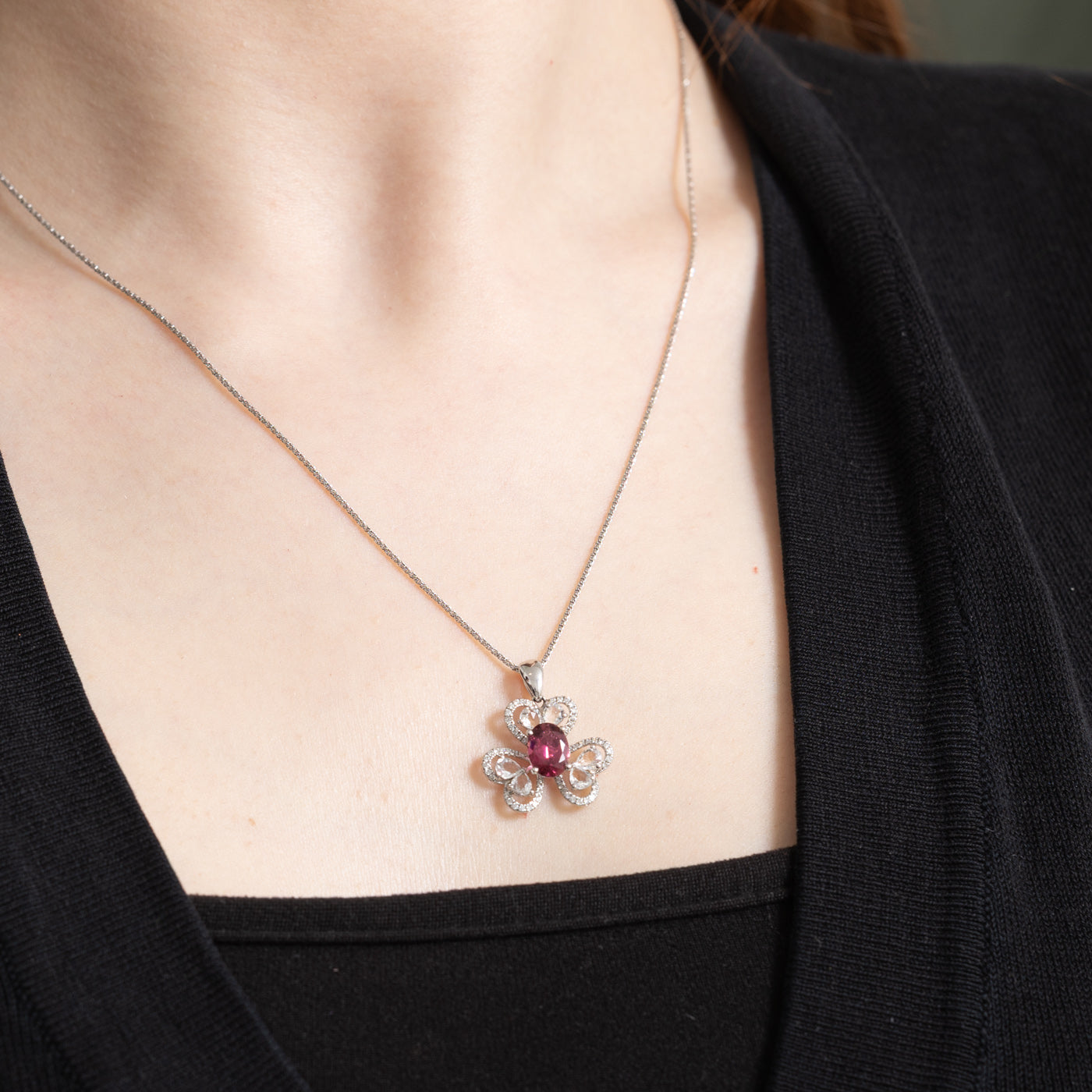 Colorless Topaz & Pink Tourmaline Pendant Necklace | 1.04ctw, 1.00ct, 0.23ctw