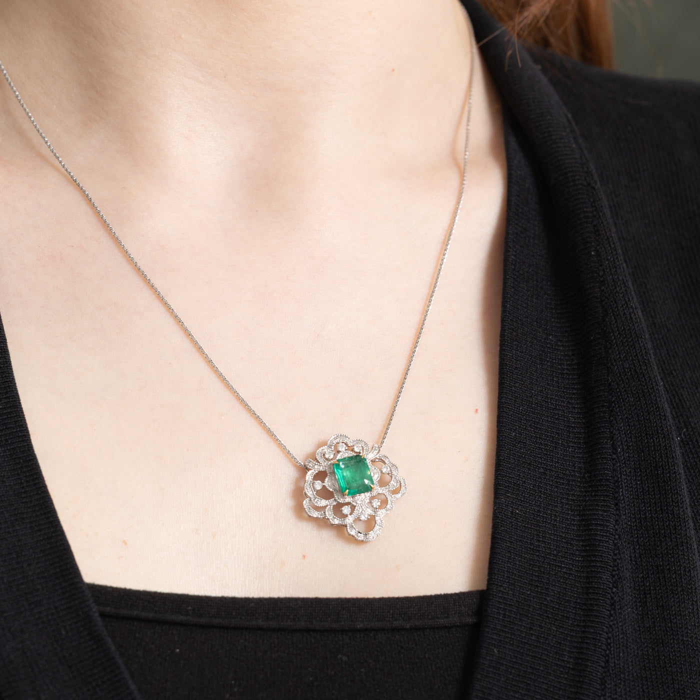 Emerald & Diamond Pendant Necklace | 2.10ct, 0.30ctw