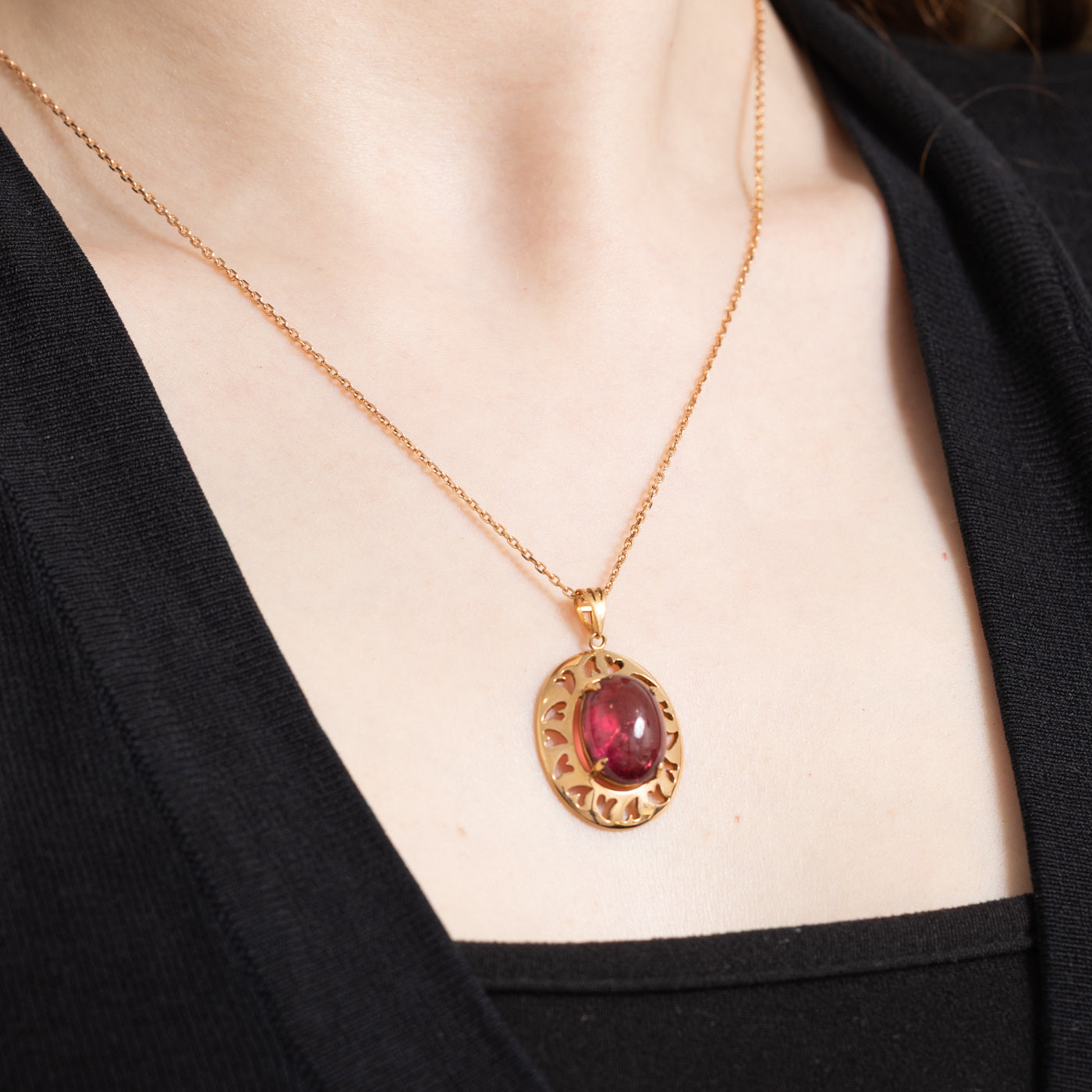 Pink Cabochon Tourmaline Pendant Necklace | 9.63ct