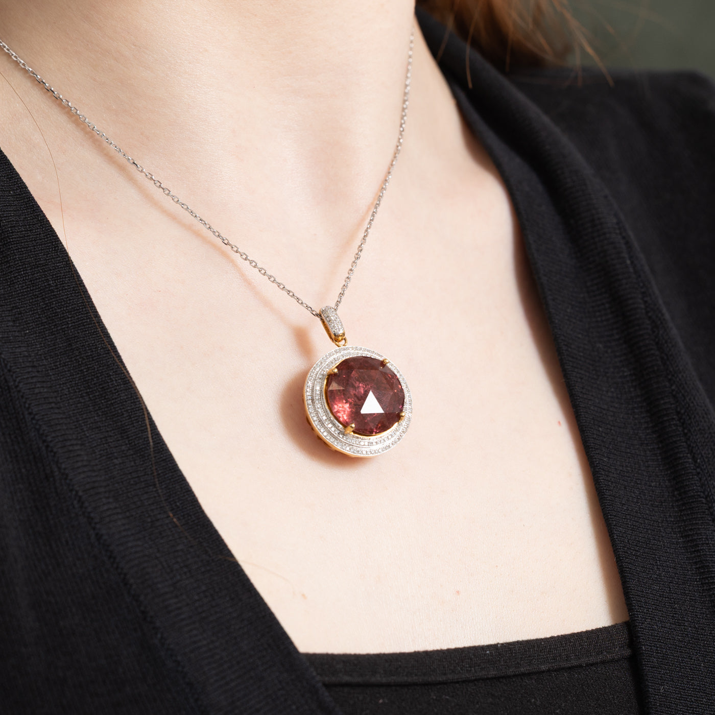 Pink Tourmaline & Diamond Pendant Necklace | 17.01ct, 0.55ctw
