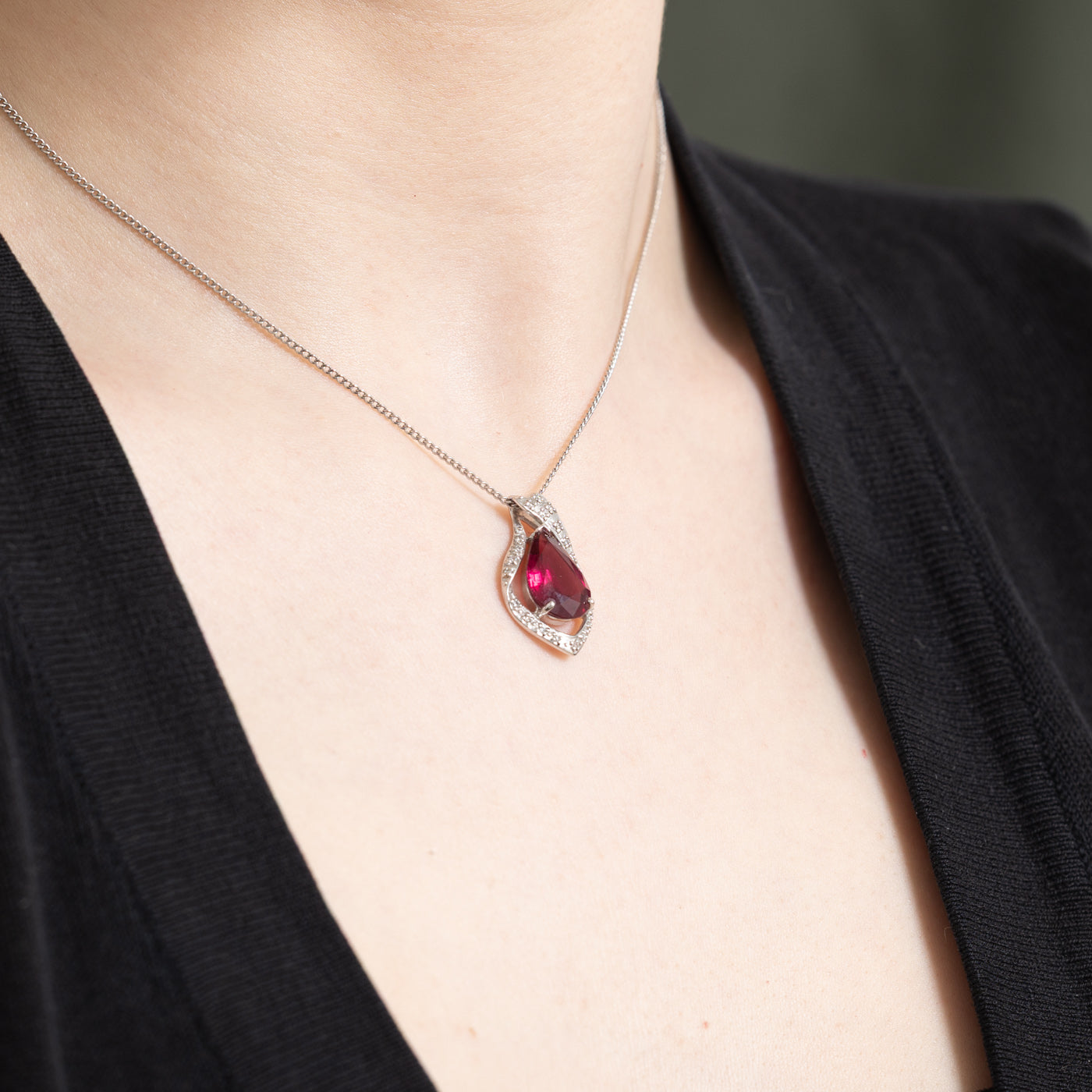 Red Tourmaline & Diamond Pendant | 3.41ct, 0.114ctw