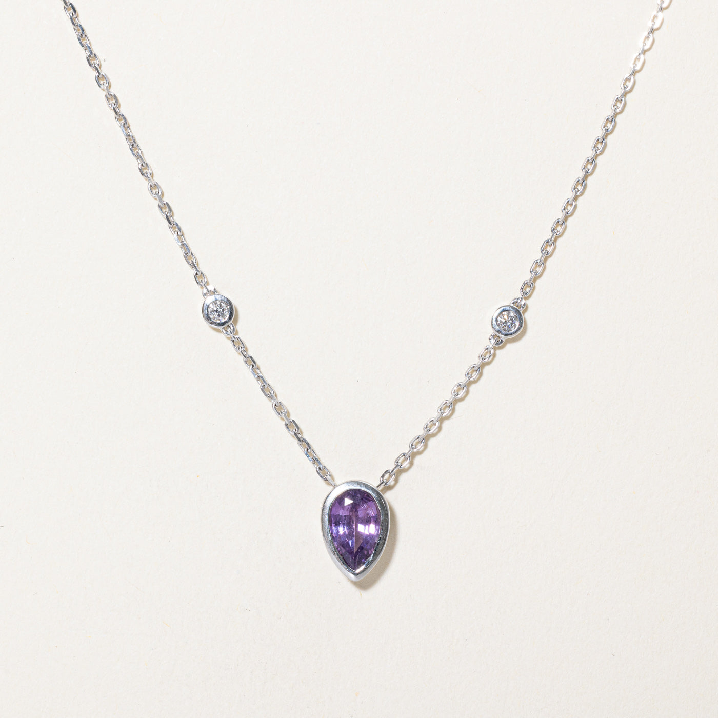GIA Purplish Pink Sapphire & Diamond Necklace | 0.99ct Unheated, 0.06ctw