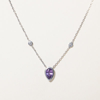 GIA Purplish Pink Sapphire & Diamond Necklace | 0.99ct Unheated, 0.06ctw