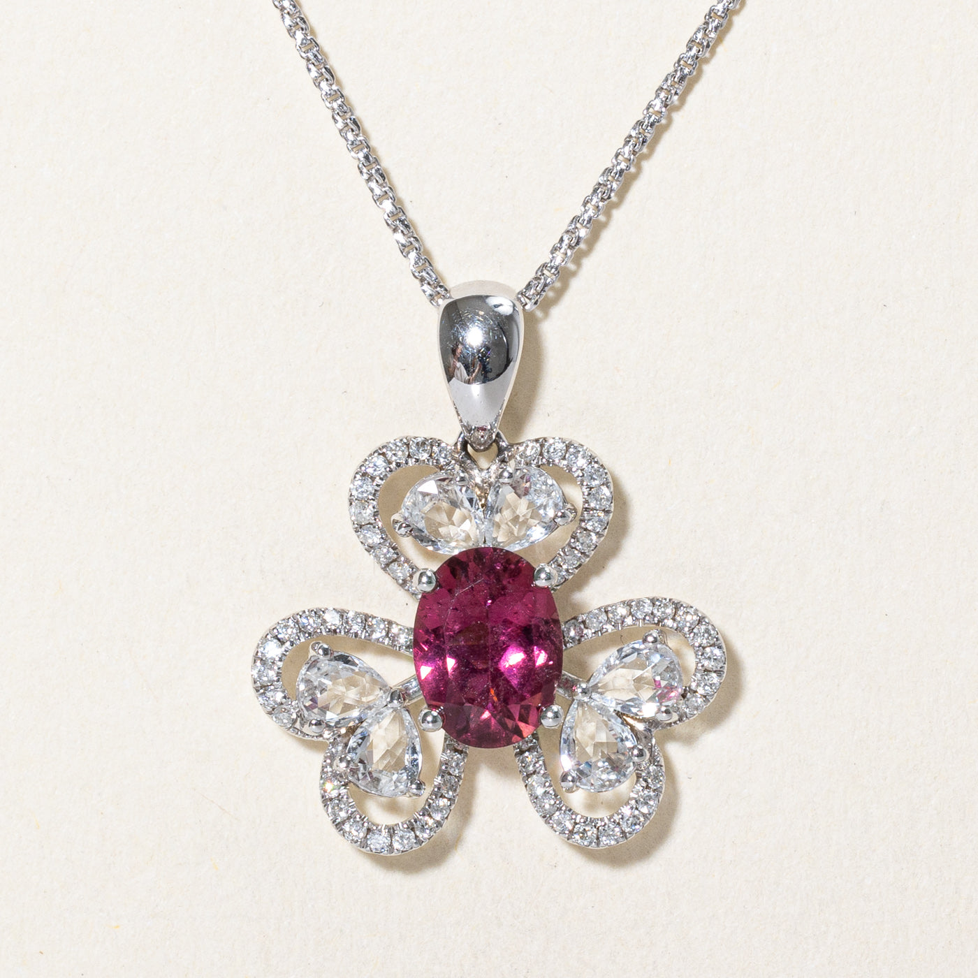 Colorless Topaz & Pink Tourmaline Pendant Necklace | 1.04ctw, 1.00ct, 0.23ctw