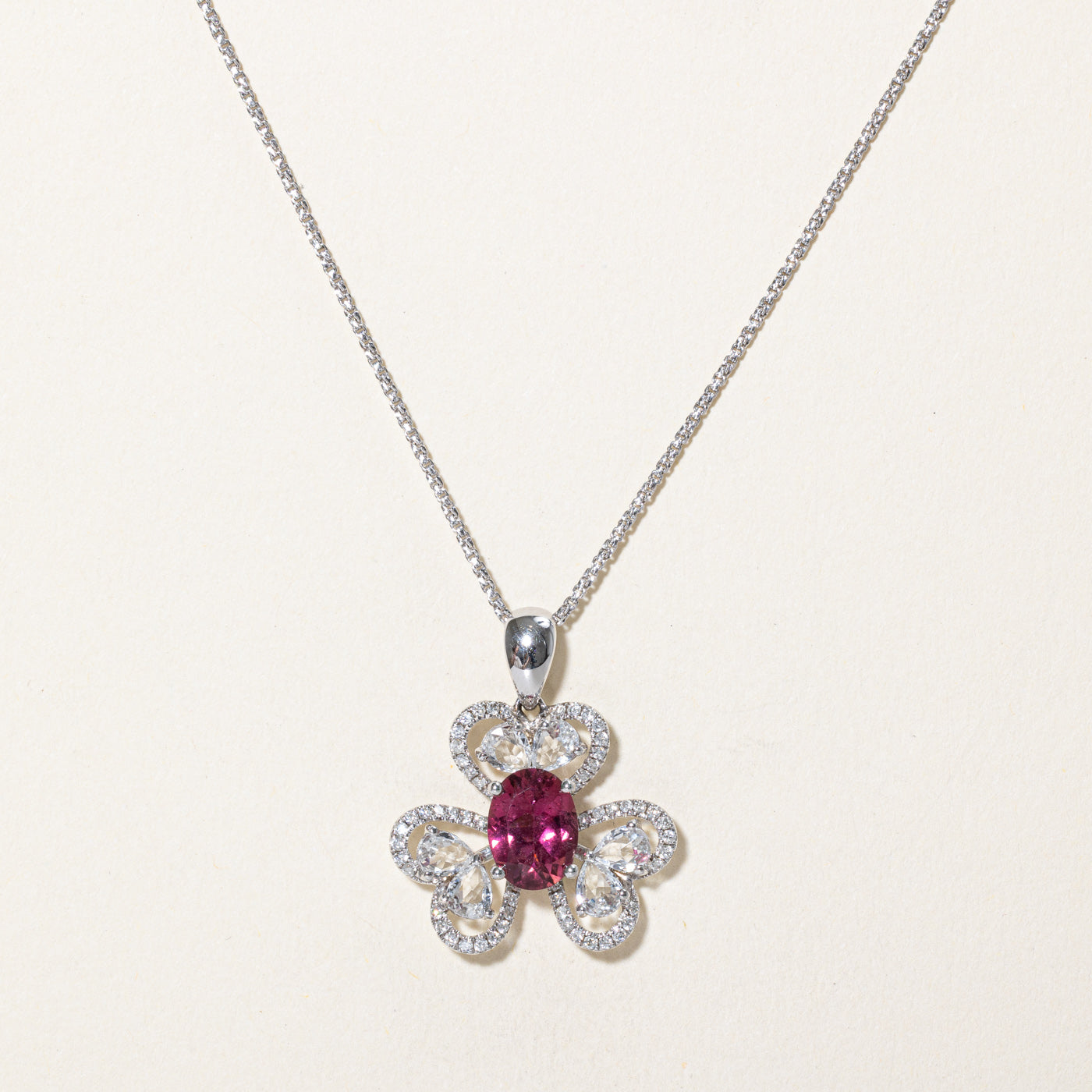 Colorless Topaz & Pink Tourmaline Pendant Necklace | 1.04ctw, 1.00ct, 0.23ctw