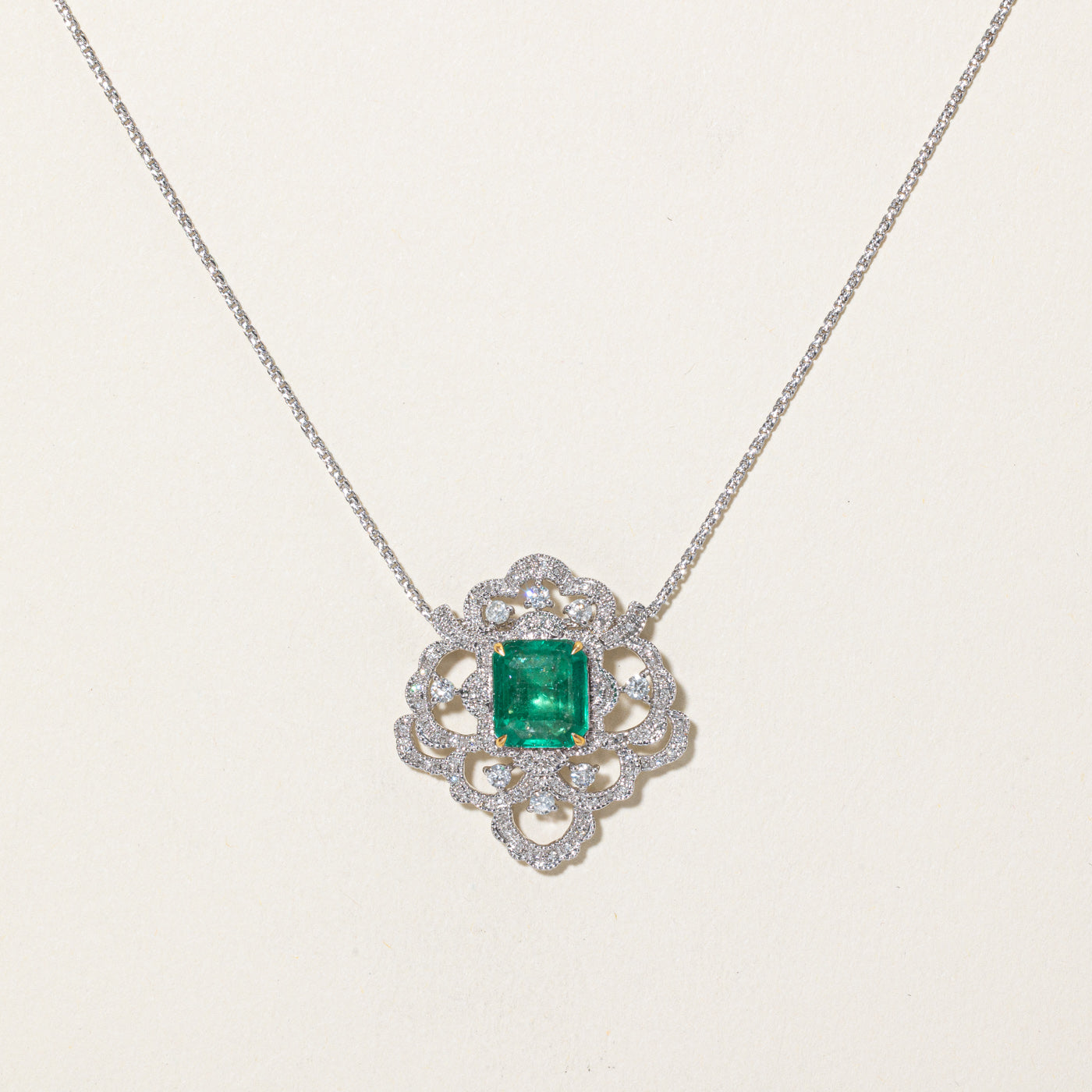Emerald & Diamond Pendant Necklace | 2.10ct, 0.30ctw