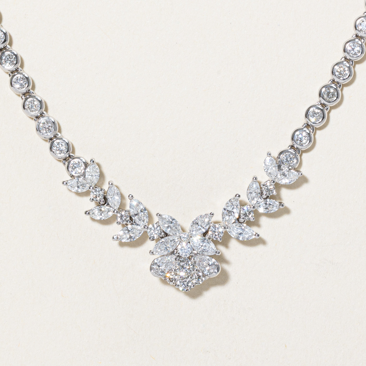 18k Diamond Riviera Necklace with Floral Motif | 3.00ctw VS2 G/H