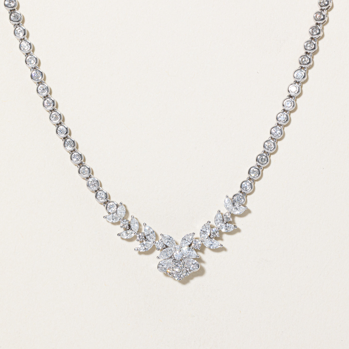 18k Diamond Riviera Necklace with Floral Motif | 3.00ctw VS2 G/H