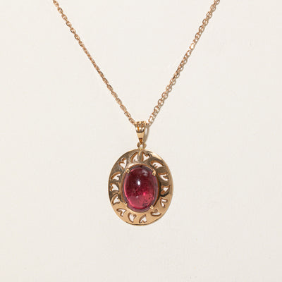 Pink Cabochon Tourmaline Pendant Necklace | 9.63ct