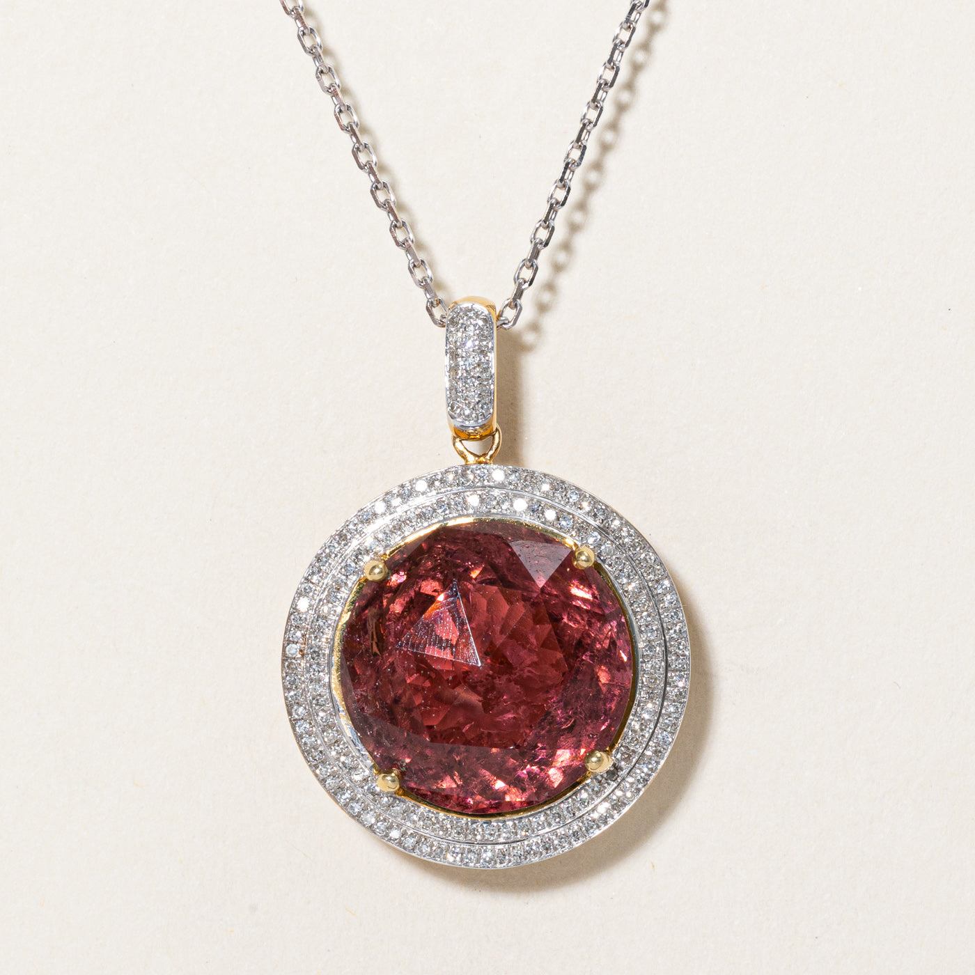 Pink Tourmaline & Diamond Pendant Necklace | 17.01ct, 0.55ctw