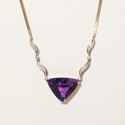 Trilliant Cut Amethyst & Diamond Necklace | 19.00ct, 0.24ctw