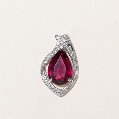 Red Tourmaline & Diamond Pendant | 3.41ct, 0.114ctw