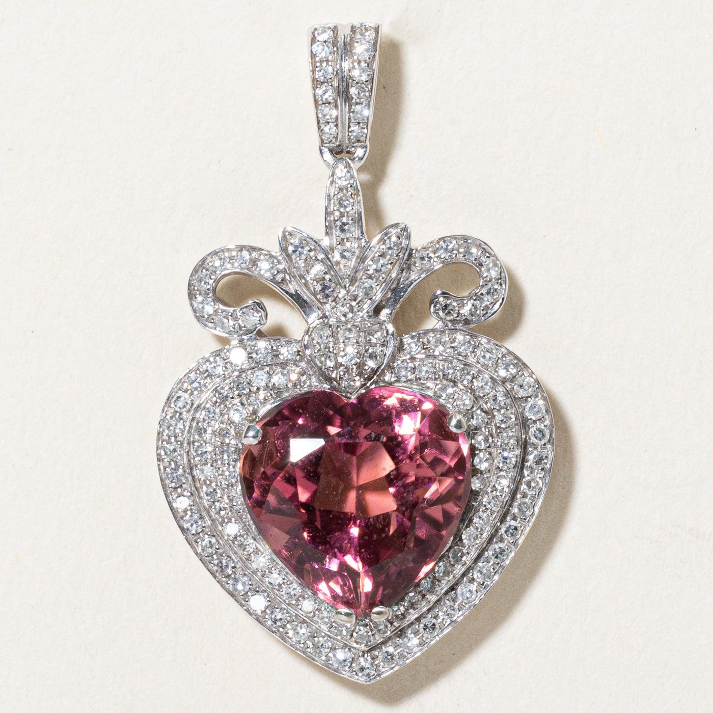 Pink Heart Cut Tourmaline & Diamond Pendant | 4.70ct, 0.70ctw