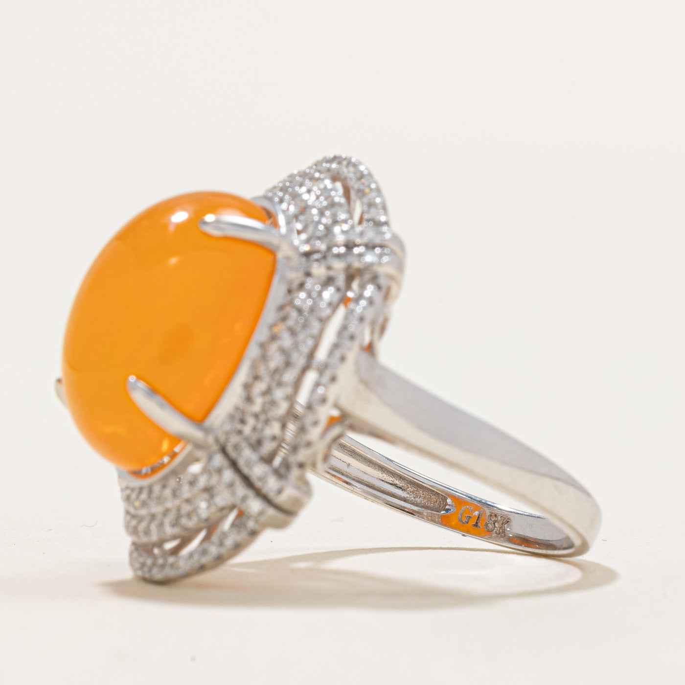 Fire Opal & Diamond Cocktail Ring | 6.36ct, 0.61ctw | SZ 6.5