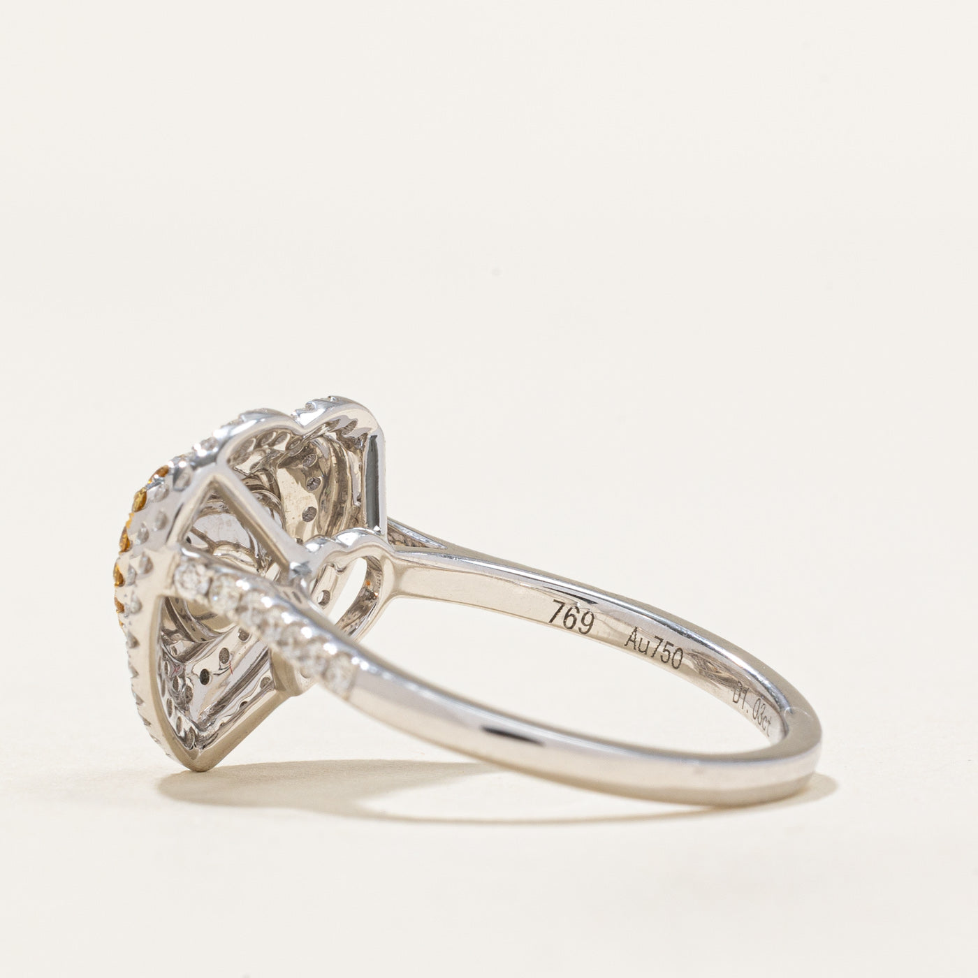 Yellow & White Diamond Heart Halo Ring | 1.15ctw, 0.57ctw | SZ 6