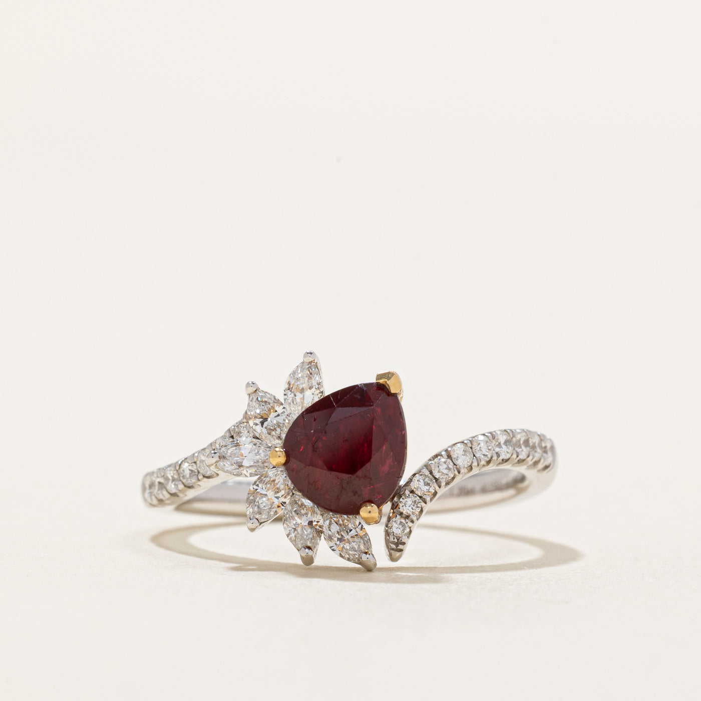Unheated Pigeon Blood Ruby & Diamond Bypass Ring | 1.20ct, 0.416ctw