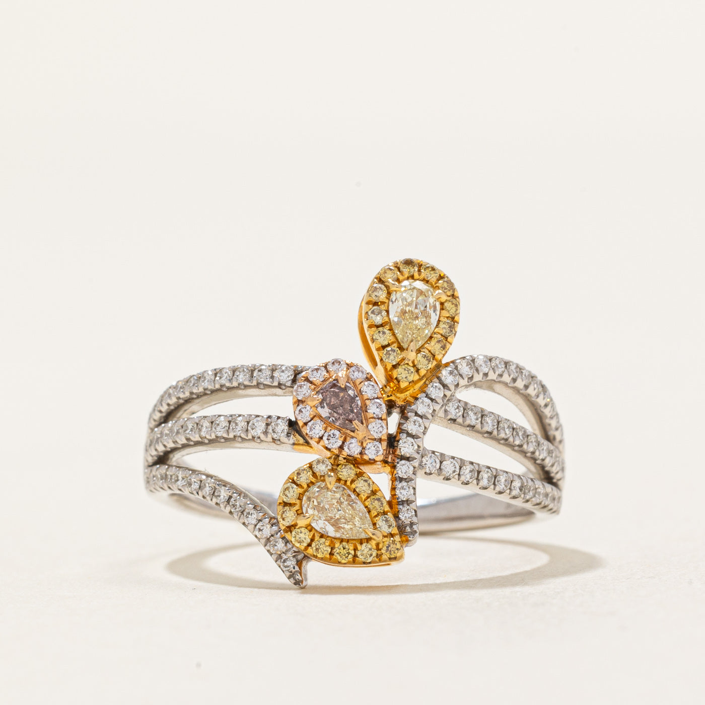 Pink and Yellow Diamond Bypass Ring | 0.55ctw | 6.75